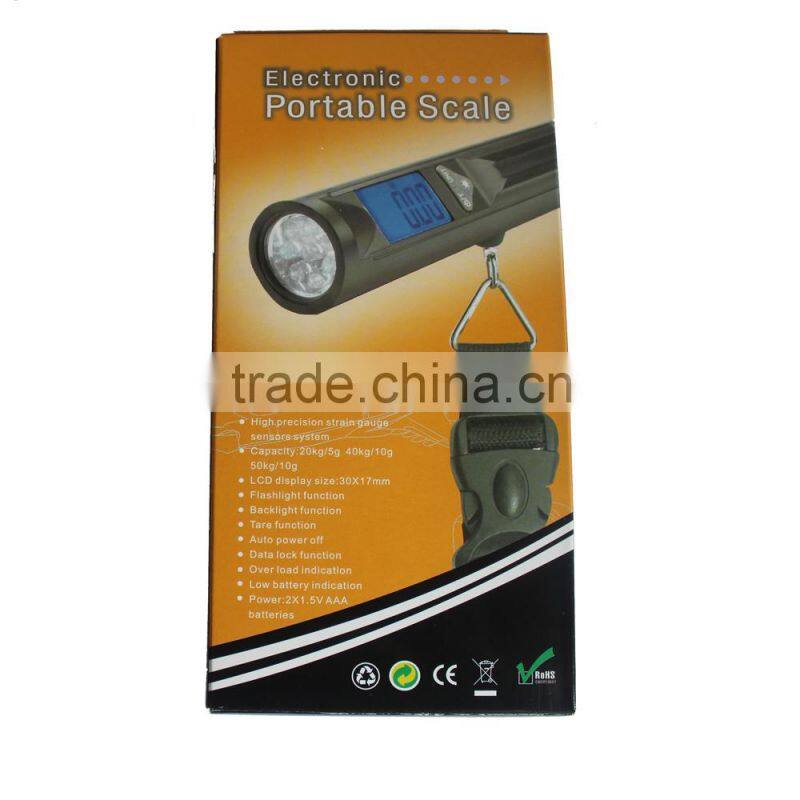 LED Torch Portable digital luggage scale with Blue LED backlight