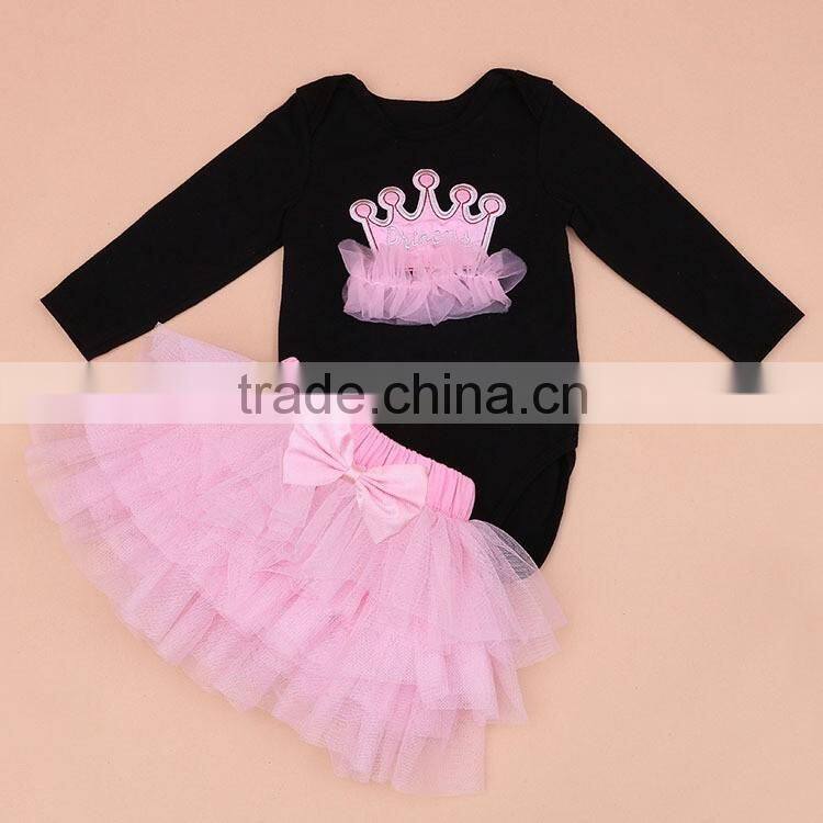 crown pink romper skirt wholesale baby girl clothes set