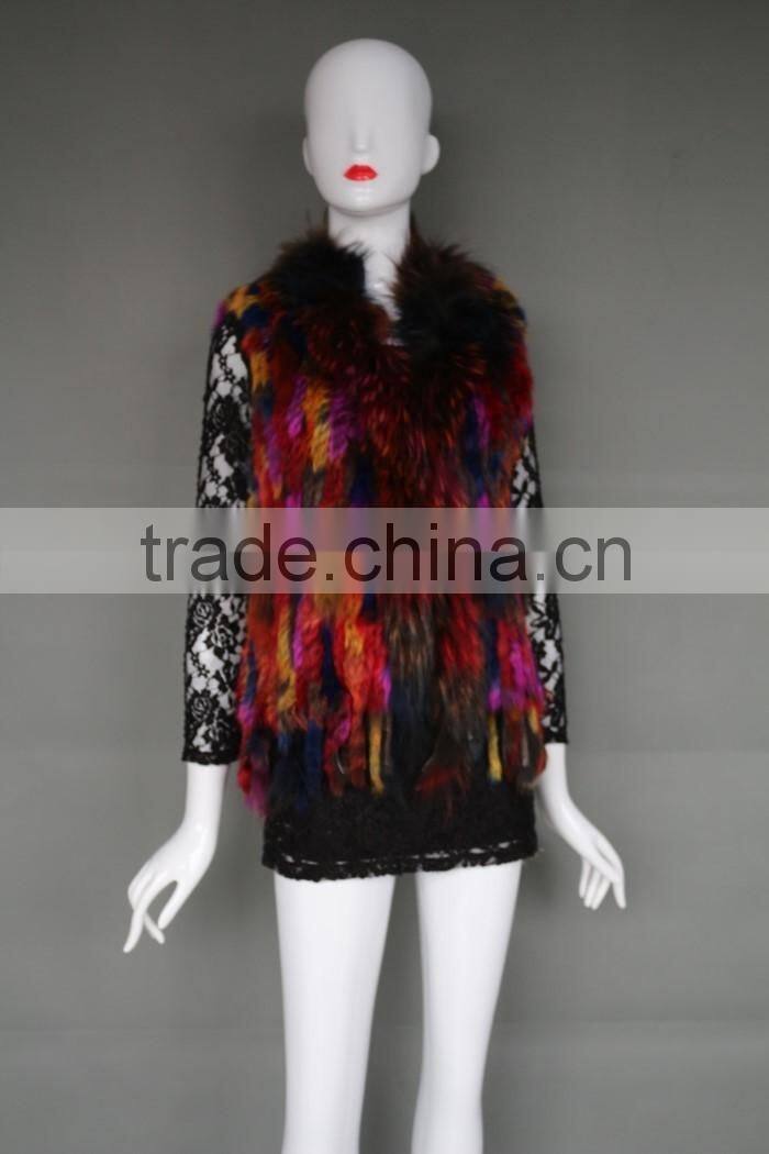Fashion Knitted Poncho Pattern Rabbit Fur Vest Fashion Ladies Shawl
