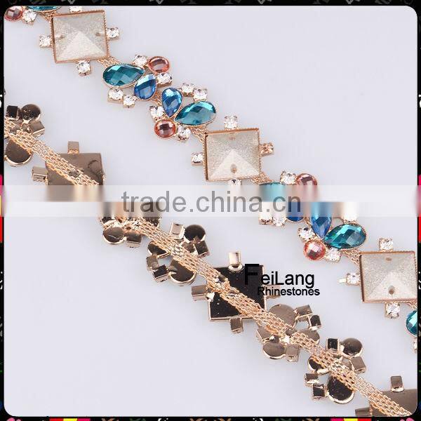 Feilang new style teardrop rhinestone crystal cup chain for clothing accessories