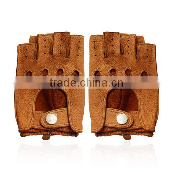 Best Guangdong fingerless brown Fashion pig skin dent unlined unisex fingerless gloves leather