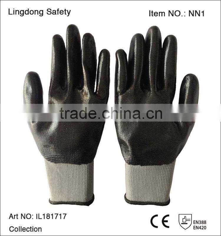 Red Polyester Black Nitrile Coated Work Gloves