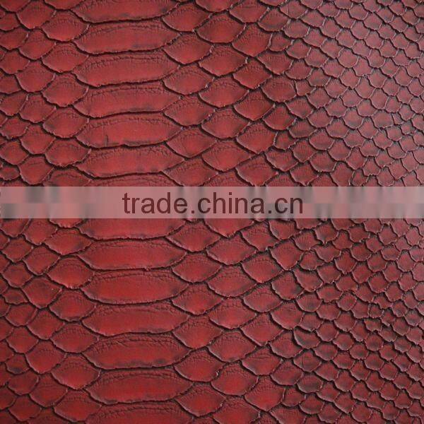 Embossed PU snake skin artificial leather with printing two color