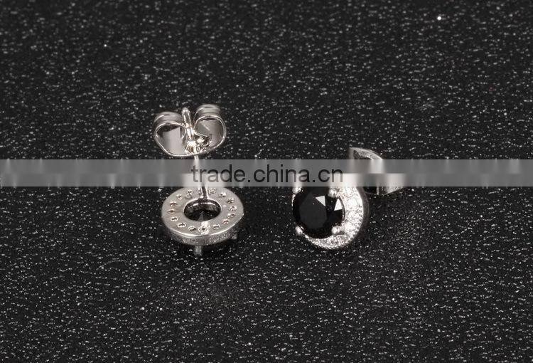 KSTONE 2015 shiny white gold stud earring with CZ black stone