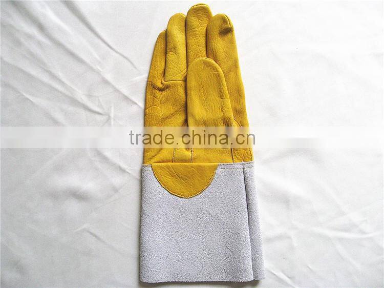 2015 Hot Sale Pig Grain Leather+Cow Split Leather Long Welder Gloves