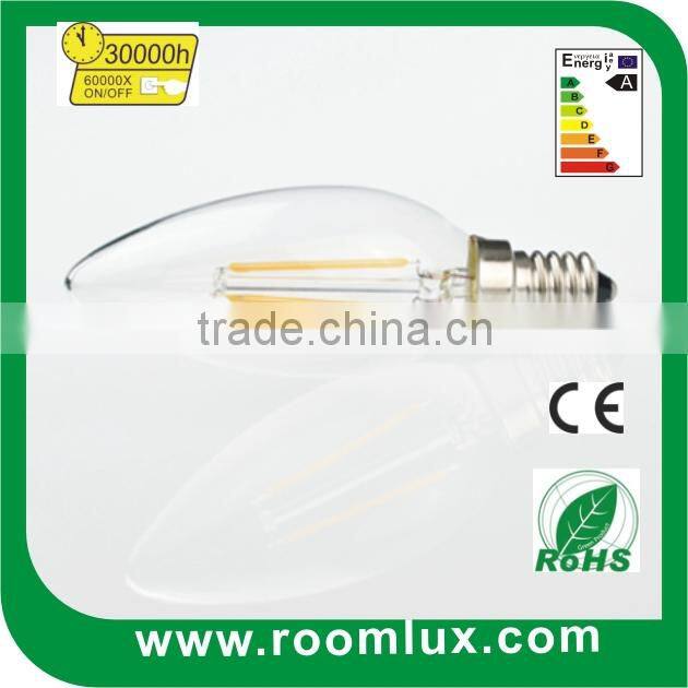 2015 Hot sale E27 4W Candle Flame Led Filament Bulb
