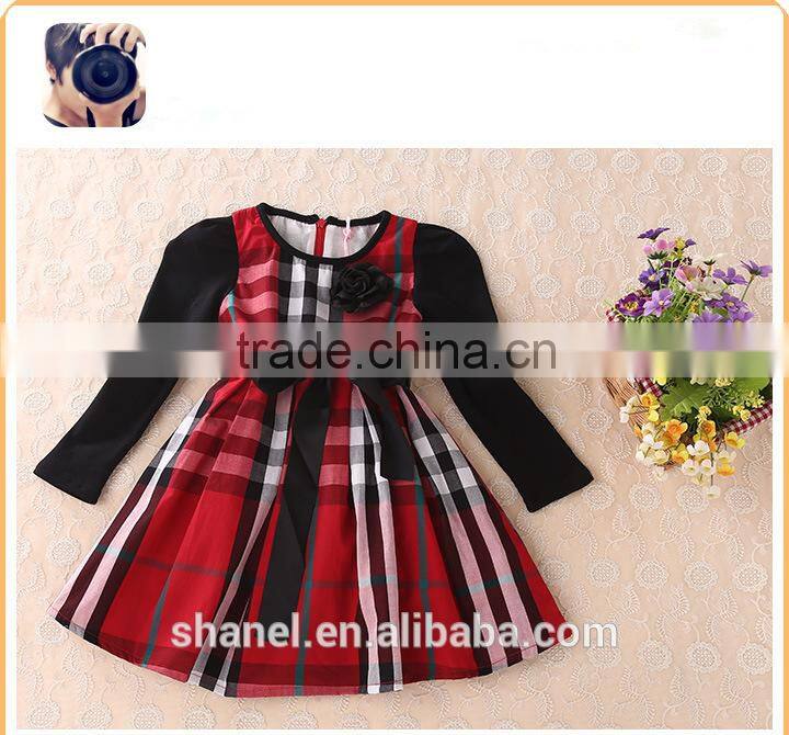 New arrival 2015 Autumn/Winter long sleeve girls plaid dress princess dress