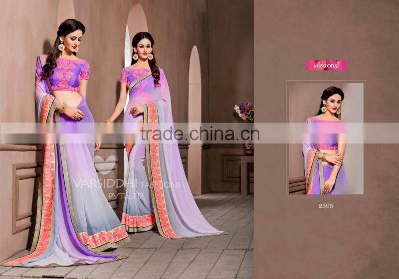 Glided Light Yellow Georgette Saree/Traditional Indian Sarees