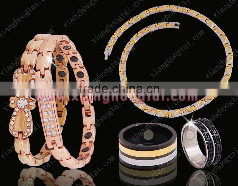 fashion women stainless steel crystal cuff bangle bracelet strong healthy energy bio magnetic jewelry