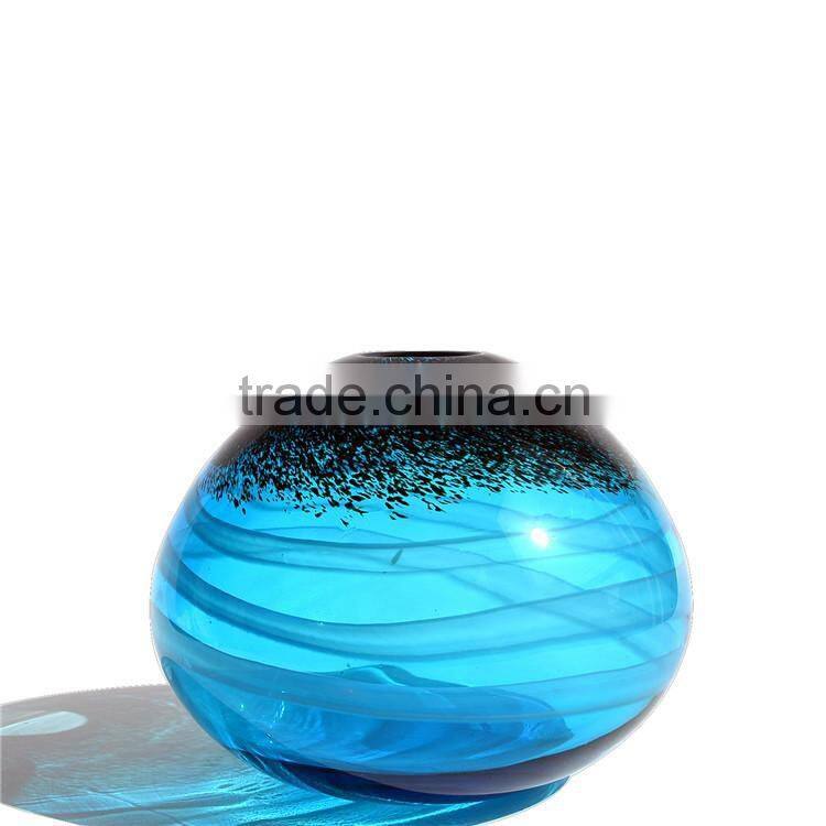 Mouth Blowing Sea Blue Color A Set Of Art Mediterranean Style Glass Vase For Centerpieces Wedding