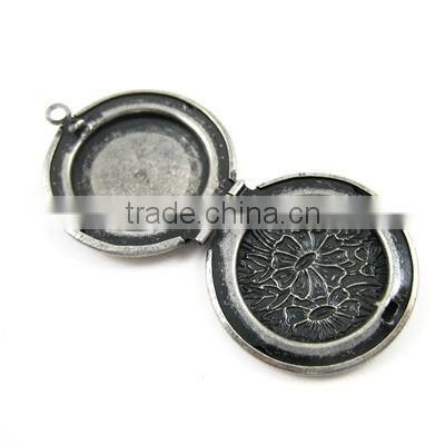 27mm antiqued ox silver plated brass flower engraved vintage style round photo locket pendant charm supplies 1113005