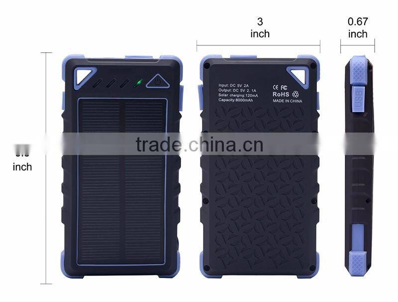 Outdoor real capacity solar power bank 8000mah waterproof IPX6