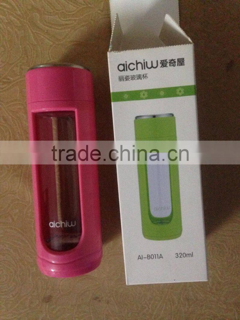 BPA-Free Glass Water Bottle with Lid protable