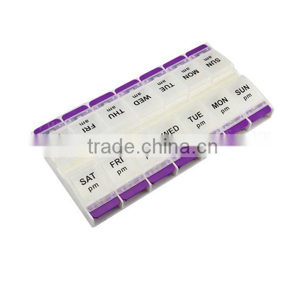 Press Opening 14 Compartment Weekly Plastic Pill Case