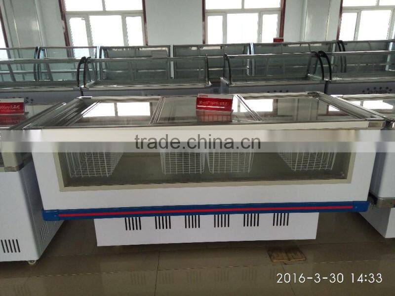2016 high quality commercial glass top 568L/618L/818L meat freezer seafood display freezer for supermarket fish display cabinet