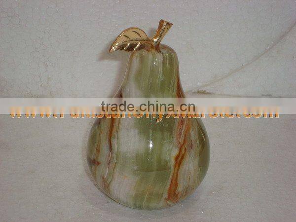PAKISTAN SUPPLIER Natural Color KITCHEN AND DINING DECORATION ONYX PEAR WITH BRASS LEAF HANDICRAFTS