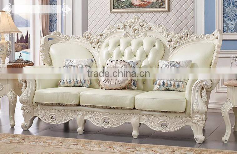 Solid wood hand carved home furniture living room leather sofa set