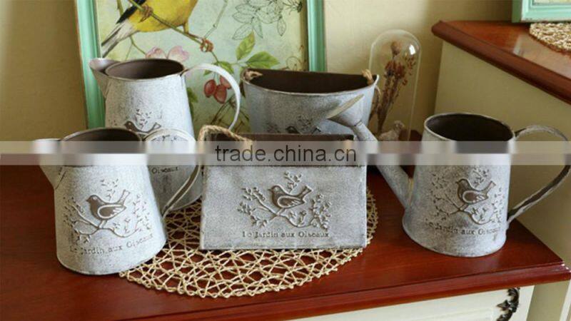3pc Silver Speckled Water Cans bucket pail planter arrangement pot