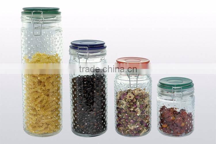 650ml-1800ml clear embossed glass mason canning jar with flip sealed lid