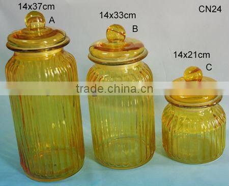 Colored Cereal Storage Yellow Handmade Glass Caandle Jar