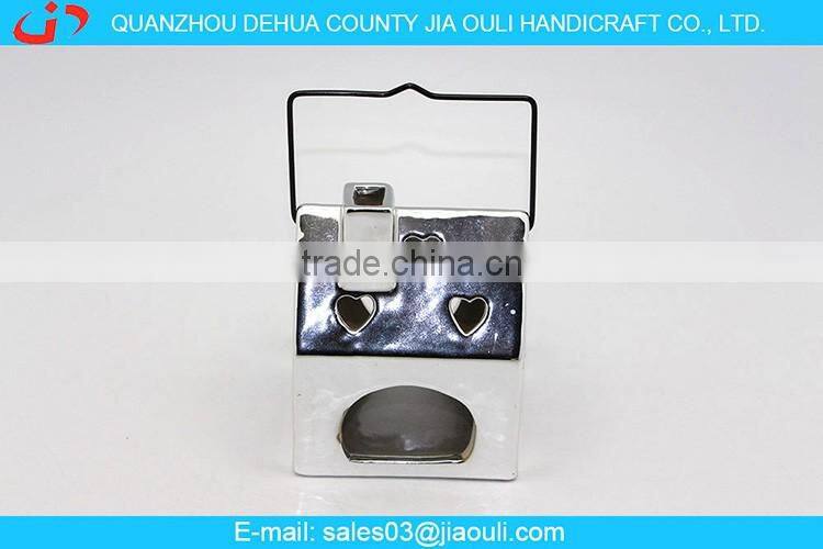 BSCI Audit Factory plating silver ceramic house hollowed-out hanging light, candle lantern