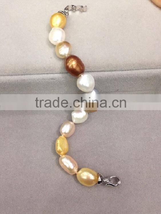 14k white gold 6-7 mm multicolor rice shape freshwater pearl bracelet