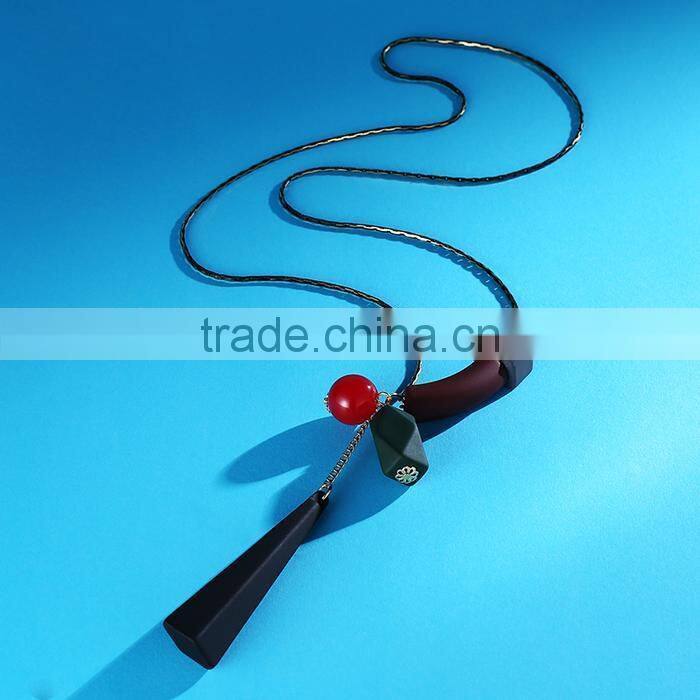 Europe America popular geometric pendant beads necklace rubber hand painted beads pendant long necklace