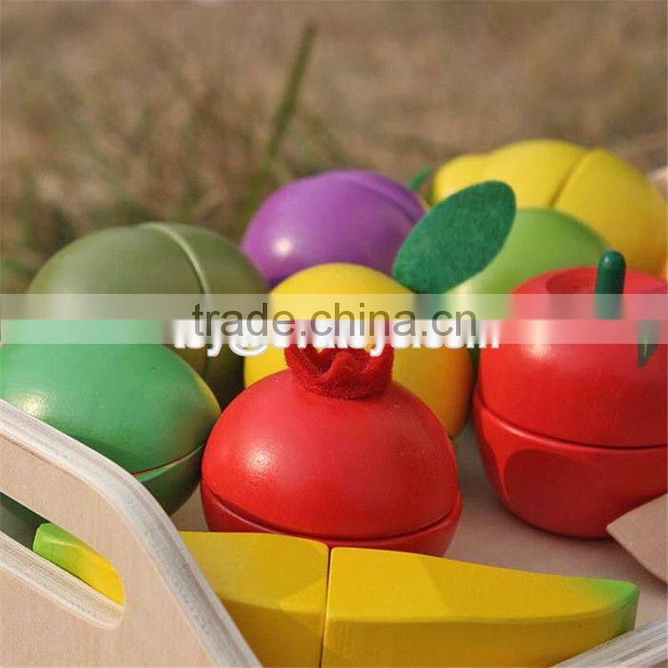 Pretend play kitchen toys wooden cutting fruit set for children W10B185