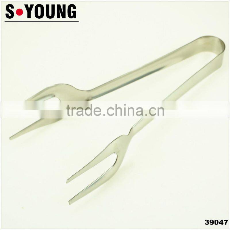 39047 Hot Sale Stainless Steel Kitchen Tongs BBQ Grill Food salad Tongs With Forks