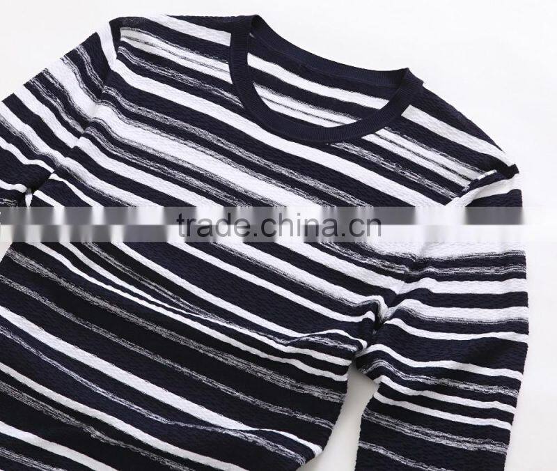 custom striped cotton crew neck cardigan man sweater , pullover