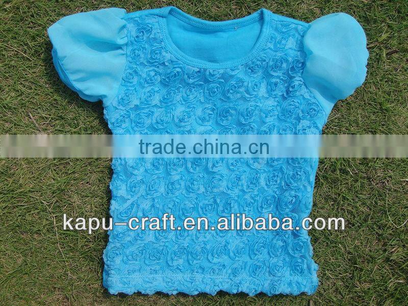 2017 New arrival cotton rosette tops for baby girls, red t shirt wholesale