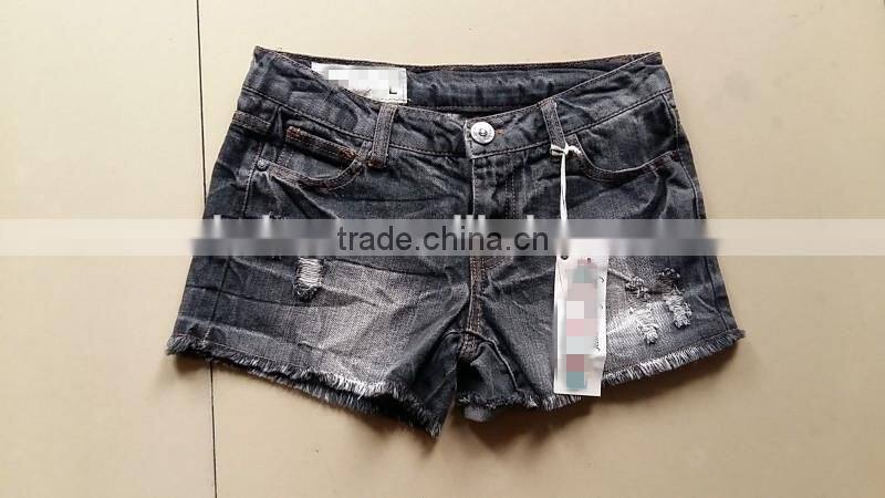 Cheap stock lots of lady's low waist destroy washed sexy denim shorts