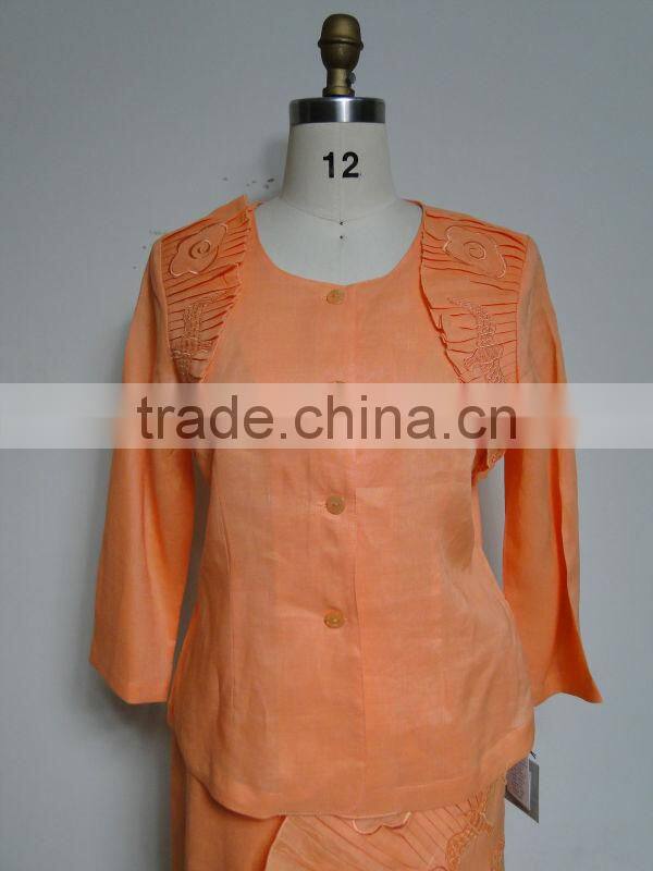 Ladies embroidery linen church suit