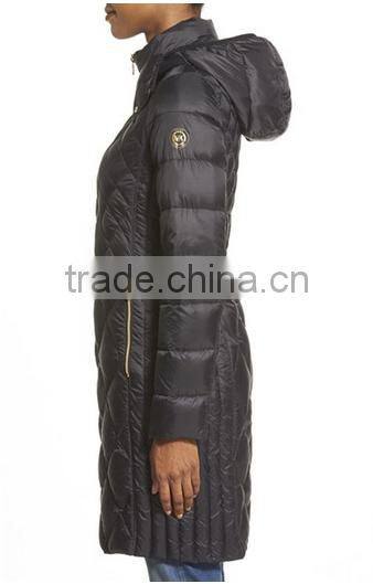 Black Packable Diamond Quilted Padding Long Coat Jacket For Women