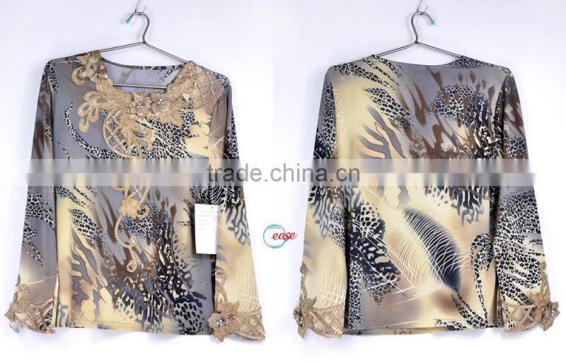 New fashion elegant print & embroidery chiffon ladies' blouse