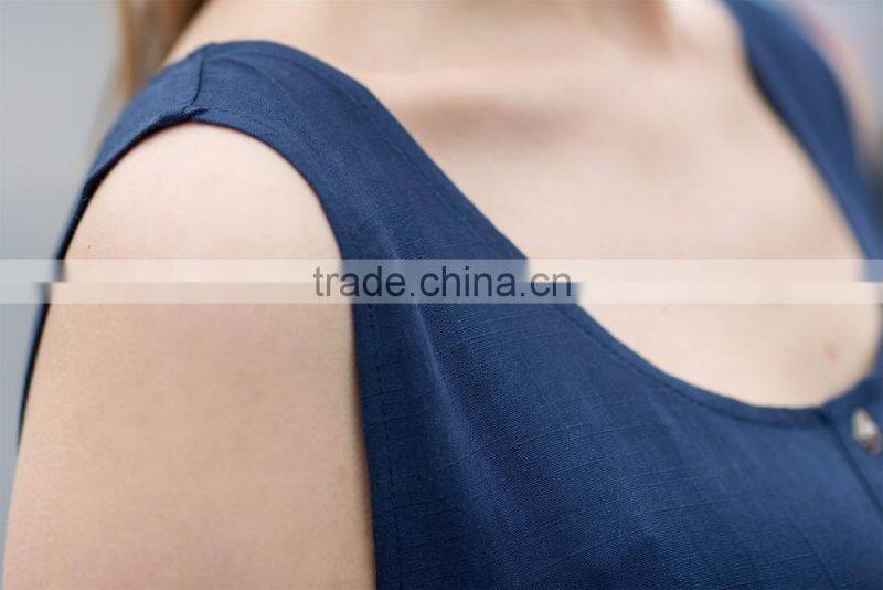 breathable ladies's loose style dress for summer fashion scoop neck dress sleeveless dress casual skirt