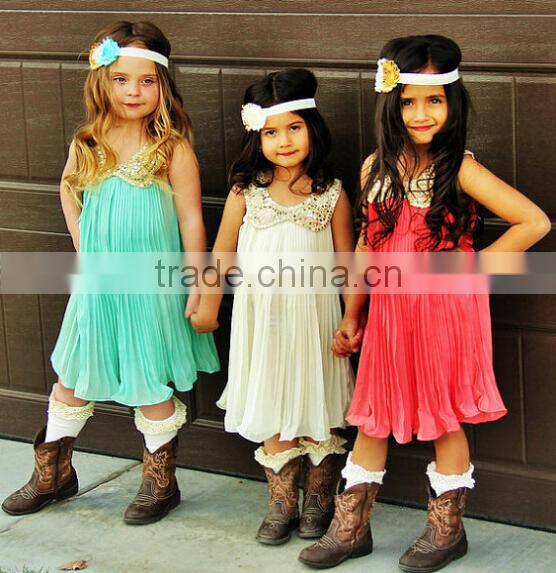 2017 Christmas Dress Chiffon With Gold Sequin Collar Dress Baby Kids Summer Dress