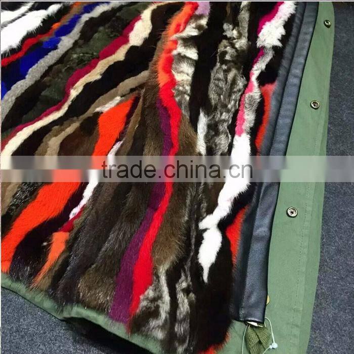 Myfur Customized Random Color Big Raccoon Fur Hood Patchwork Fur Lining Ladies Parka