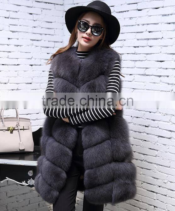 Fashion Girl Waistcoat Fox Fur Gilet with Hood Fake Fur Vest Women