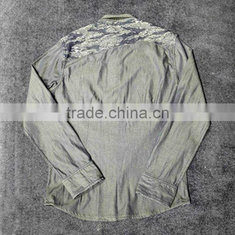 Dark Blue Men's Contrast Fitted Button Denim Shirts