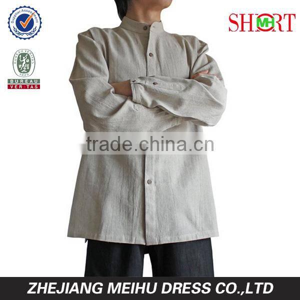 unisex men's hemp banded collar shirt