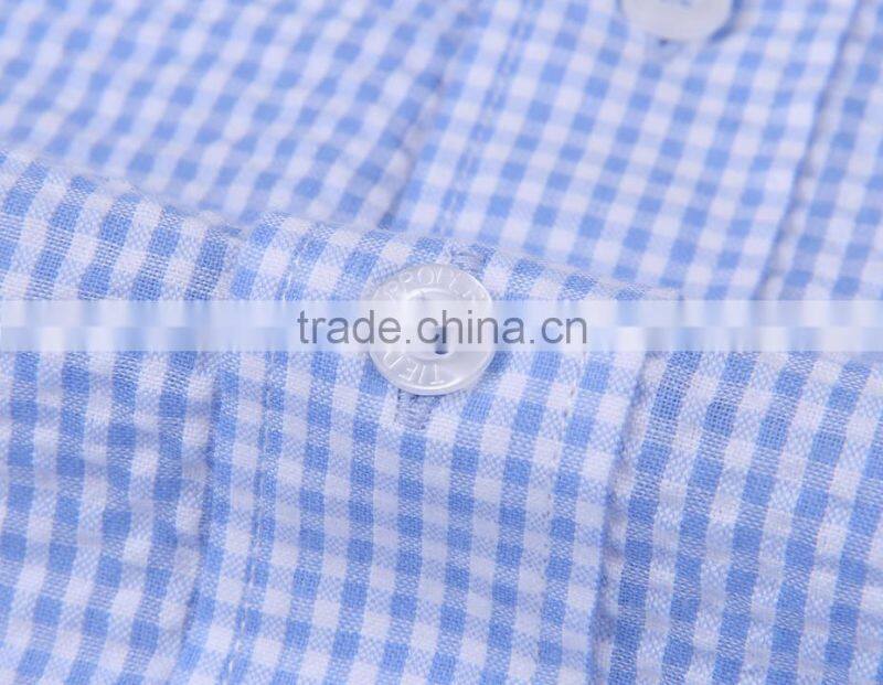 2017 new light blue checks men's short sleeve shirt wholesale