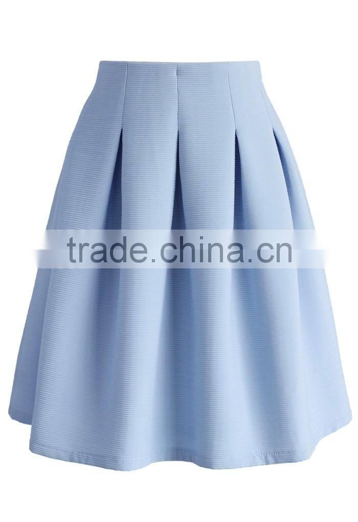 2016 Guangzhou Shandao Factory Summer New Arrivals Casual Pleated Blue High Waist Half Chiffon Lady Skirt