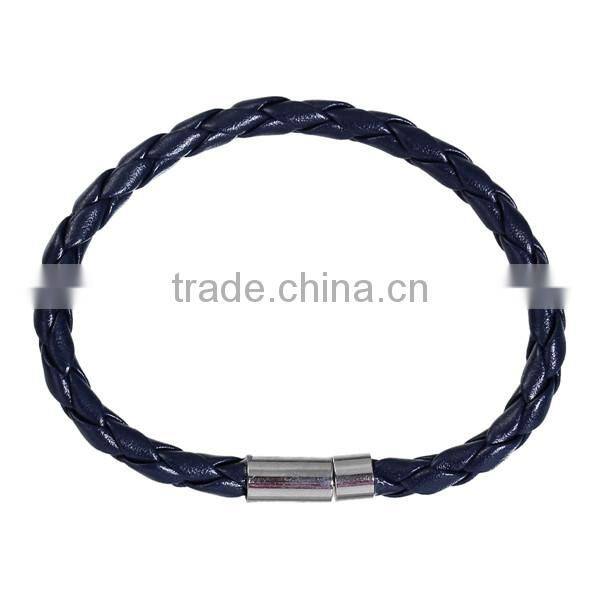 Simple Design Braided Cord Silver Tone Deep Blue Leather & Copper Bracelets