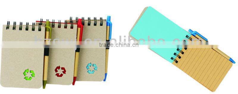 Hard kraft paper cover spiral winding notebook 70grams 80sheets 18*14cm with paper pen with recycle cutout logo