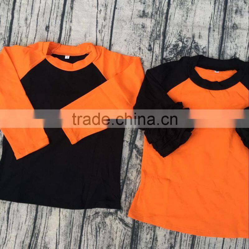 2017 new 100% cotton Halloween orange black boys ragln t shirt children icing ruffle raglan holiday tops
