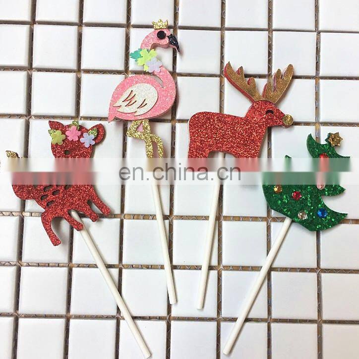 New Flamingo/Paige pig/Deer/Christmas tree felt Cupcake Toppers Party Cake Decorations