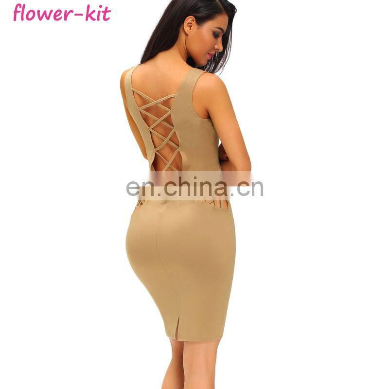 Factory Price Cheap Sexy Lace Up Tank Midi Dress