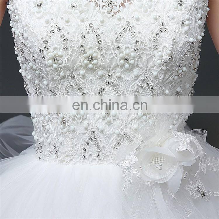 HS1601 Vintage Lace Applique Elegant White Ruched Tulle Wedding Dress 2017