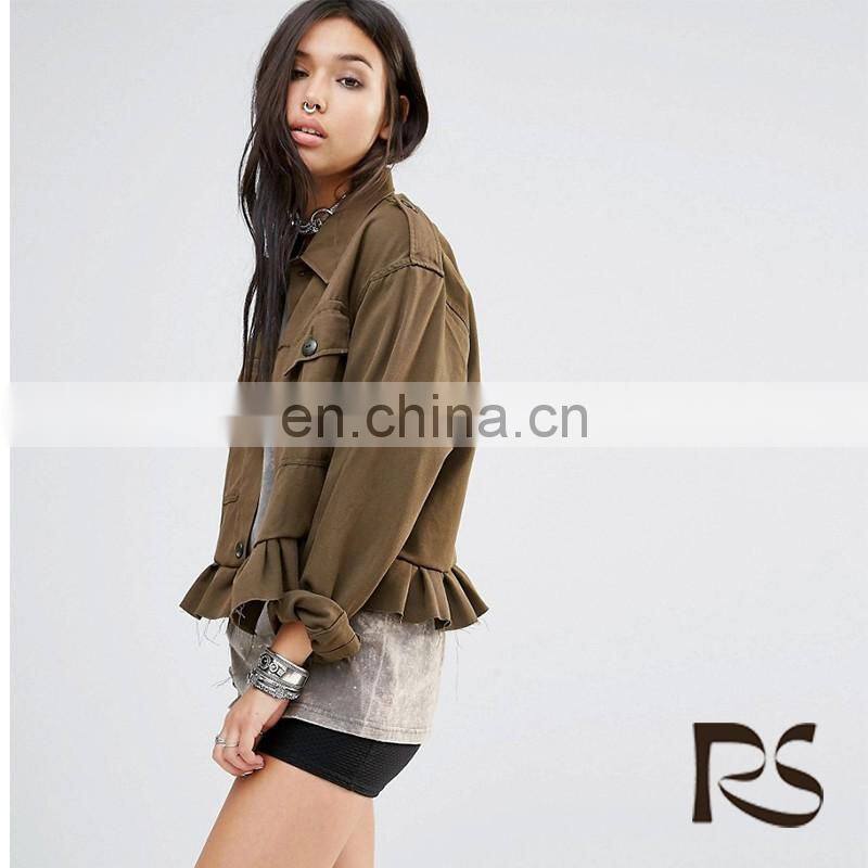 2016 Wholesale Top Woven Raw-cut Hem Fashion Women Coat